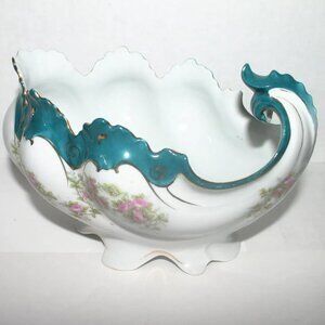 Imported Porcelain Bowl New Habsburg Austria Teal and Gold Tone Trim